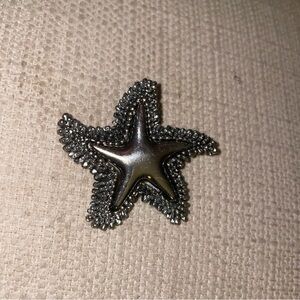 Vintage Silver Tone Metal Textured Surface Star Fish Brooch Pin And Pendant